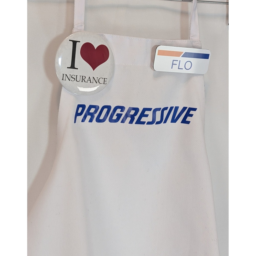 Kids Progressive Flo Costume Apron Name Tag and Button Set White Halloween - Picture 2 of 3